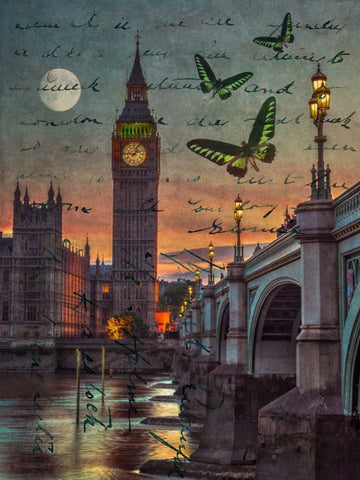 Westminster bridge and Big Ben from Thames promenade, London, UK Black Ornate Wood Framed Art Print with Double Matting by Frank, Assaf