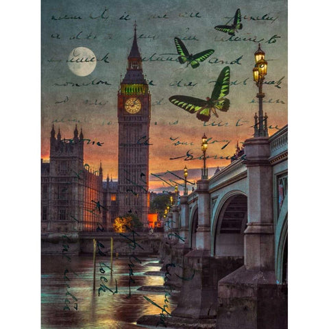 Westminster bridge and Big Ben from Thames promenade, London, UK Black Modern Wood Framed Art Print with Double Matting by Frank, Assaf