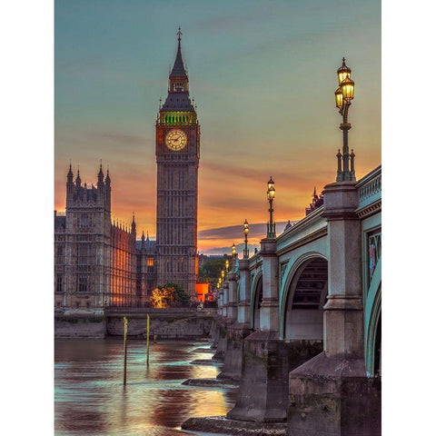 Westminster bridge and Big Ben from Thames promenade-London-UK Black Modern Wood Framed Art Print with Double Matting by Frank, Assaf