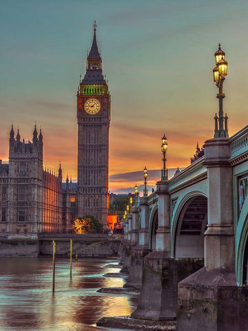 Westminster bridge and Big Ben from Thames promenade-London-UK Black Ornate Wood Framed Art Print with Double Matting by Frank, Assaf