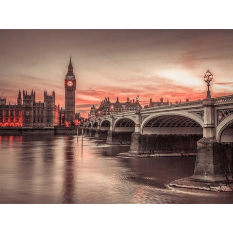Westminster bridge and Big Ben from Thames promenade, London, UK Black Modern Wood Framed Art Print with Double Matting by Frank, Assaf
