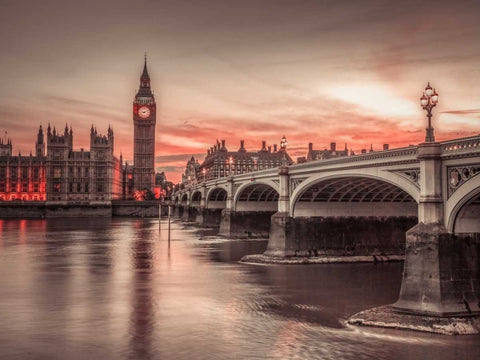 Westminster bridge and Big Ben from Thames promenade, London, UK Black Ornate Wood Framed Art Print with Double Matting by Frank, Assaf