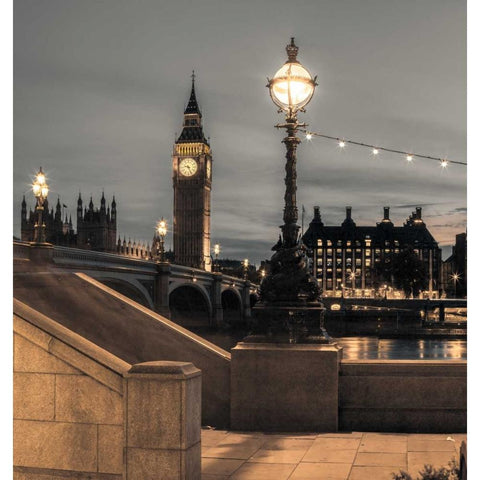 Westminster bridge and Big Ben from Thames promenade, London, UK Black Modern Wood Framed Art Print with Double Matting by Frank, Assaf