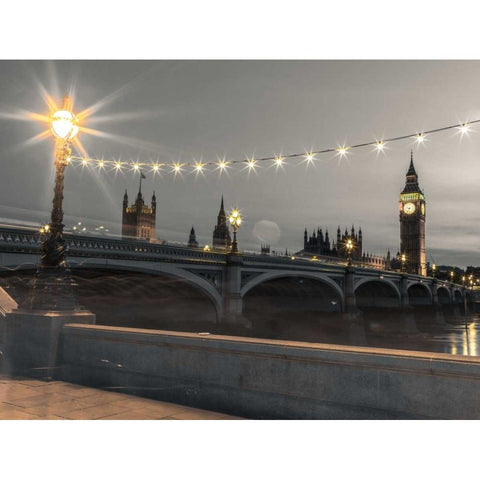 Westminster bridge and Big Ben from Thames promenade, London, UK Black Modern Wood Framed Art Print with Double Matting by Frank, Assaf