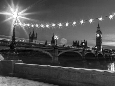 Westminster bridge and Big Ben from Thames promenade, London, UK White Modern Wood Framed Art Print with Double Matting by Frank, Assaf