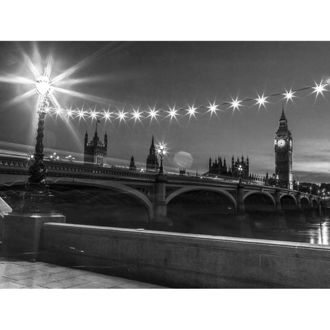 Westminster bridge and Big Ben from Thames promenade, London, UK Black Modern Wood Framed Art Print with Double Matting by Frank, Assaf