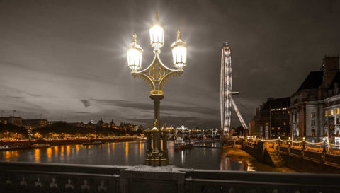 Street lamp with London Eye, London, UK Black Ornate Wood Framed Art Print with Double Matting by Frank, Assaf