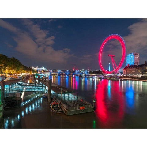 London city skyline with London Eye over river Thames, UK Black Modern Wood Framed Art Print with Double Matting by Frank, Assaf