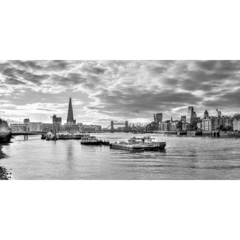 River Thames and London skyline Black Modern Wood Framed Art Print with Double Matting by Frank, Assaf