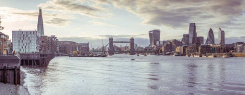 London skyline over river Thames, UK White Modern Wood Framed Art Print with Double Matting by Frank, Assaf