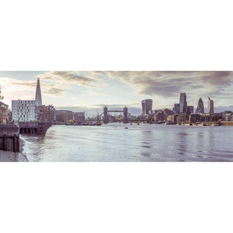 London skyline over river Thames, UK Black Modern Wood Framed Art Print with Double Matting by Frank, Assaf