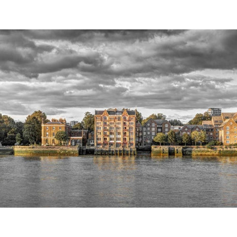 London skyline over river Thames, UK White Modern Wood Framed Art Print by Frank, Assaf