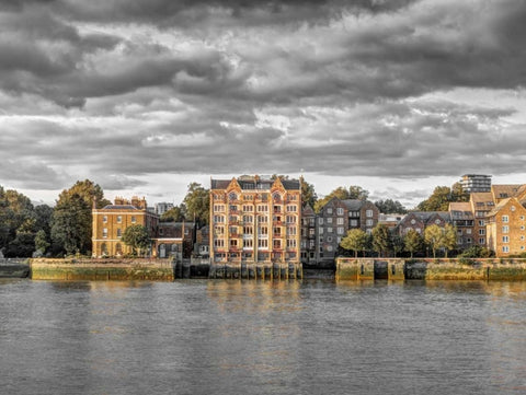 London skyline over river Thames, UK White Modern Wood Framed Art Print with Double Matting by Frank, Assaf