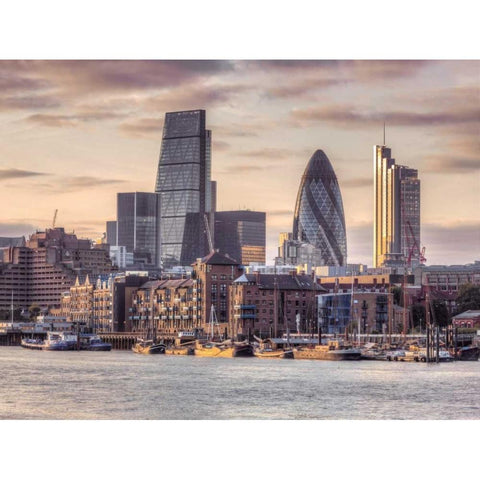 London skyline over river Thames, UK Black Modern Wood Framed Art Print with Double Matting by Frank, Assaf
