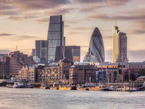 London skyline over river Thames, UK White Modern Wood Framed Art Print with Double Matting by Frank, Assaf