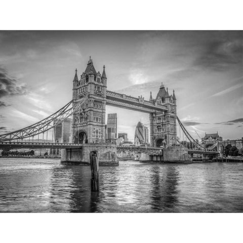 Famous Tower Bridge over River Thames, London, UK Black Modern Wood Framed Art Print with Double Matting by Frank, Assaf