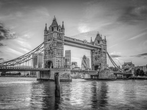 Famous Tower Bridge over River Thames, London, UK White Modern Wood Framed Art Print with Double Matting by Frank, Assaf