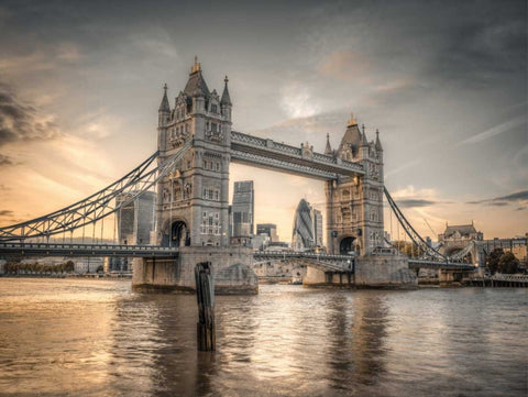 Famous Tower Bridge over River Thames, London, UK, FTBR-1827 Black Ornate Wood Framed Art Print with Double Matting by Frank, Assaf