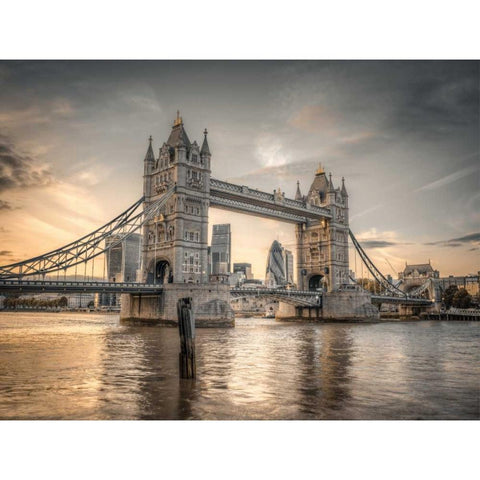 Famous Tower Bridge over River Thames, London, UK, FTBR-1827 Gold Ornate Wood Framed Art Print with Double Matting by Frank, Assaf