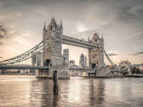 Tower Bridge over River Thames-London White Modern Wood Framed Art Print with Double Matting by Frank, Assaf