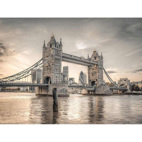 Tower Bridge over River Thames-London Black Modern Wood Framed Art Print with Double Matting by Frank, Assaf