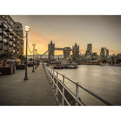 London Riverside Promenade with Tower bridge Black Modern Wood Framed Art Print with Double Matting by Frank, Assaf