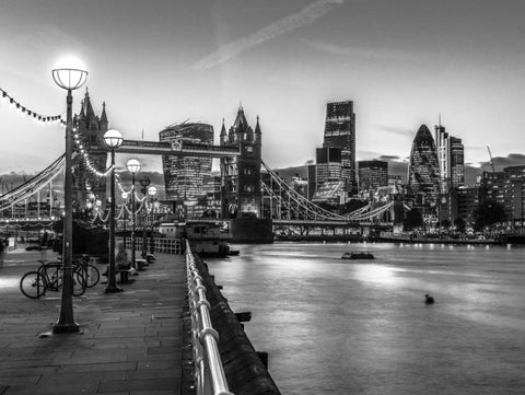 London Riverside Promenade with Tower bridge Black Ornate Wood Framed Art Print with Double Matting by Frank, Assaf