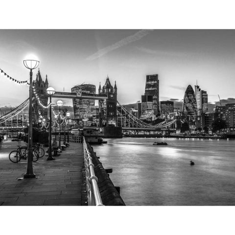 London Riverside Promenade with Tower bridge Black Modern Wood Framed Art Print with Double Matting by Frank, Assaf