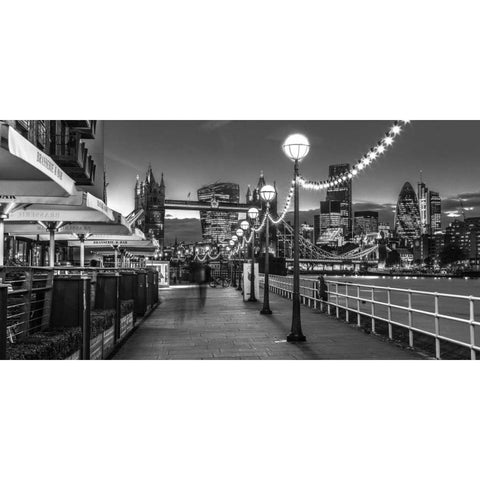 London Riverside Promenade with Tower bridge Black Modern Wood Framed Art Print with Double Matting by Frank, Assaf