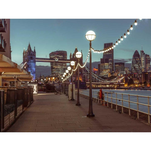London Riverside Promenade with Tower bridge Black Modern Wood Framed Art Print with Double Matting by Frank, Assaf