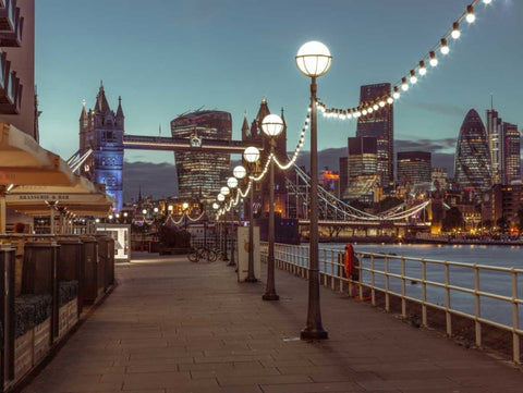London Riverside Promenade with Tower bridge Black Ornate Wood Framed Art Print with Double Matting by Frank, Assaf