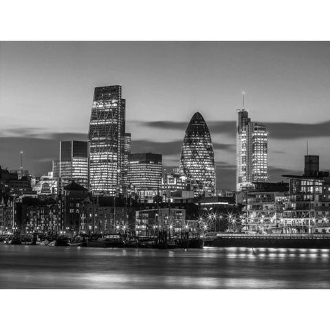 London skyline over river Thames, UK Black Modern Wood Framed Art Print with Double Matting by Frank, Assaf