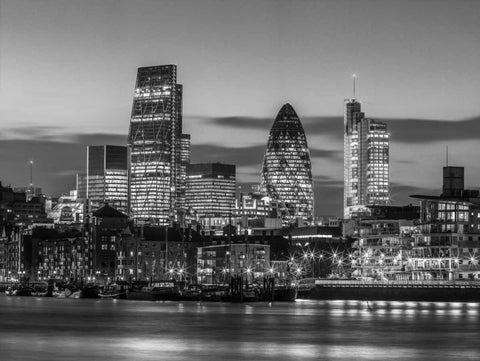 London skyline over river Thames, UK Black Ornate Wood Framed Art Print with Double Matting by Frank, Assaf