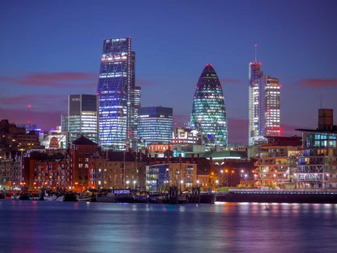 London skyline over river Thames, UK White Modern Wood Framed Art Print with Double Matting by Frank, Assaf