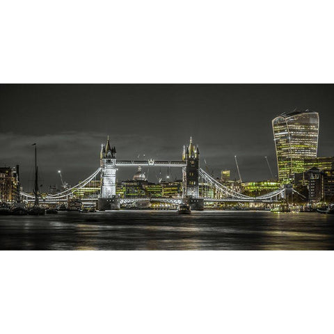 Famous Tower Bridge over River Thames, London, UK, FTBR-1908 Black Modern Wood Framed Art Print with Double Matting by Frank, Assaf