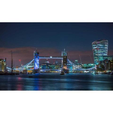 Famous Tower Bridge over River Thames, London, UK Black Modern Wood Framed Art Print with Double Matting by Frank, Assaf
