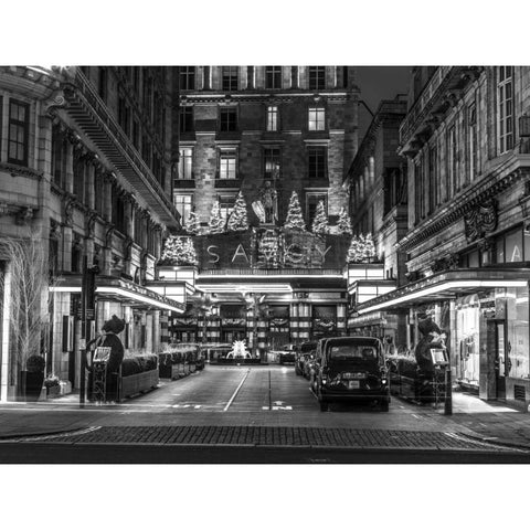 Black and white shot of London city street Black Modern Wood Framed Art Print with Double Matting by Frank, Assaf