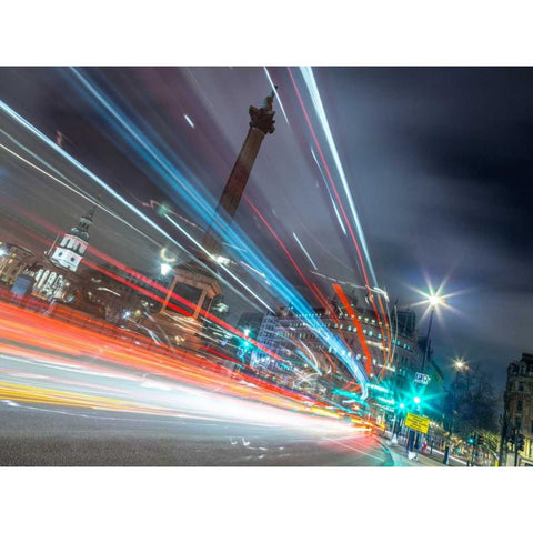 London city street with strip lights Black Modern Wood Framed Art Print with Double Matting by Frank, Assaf