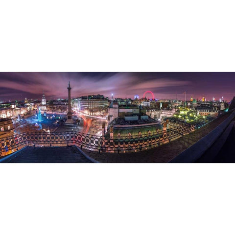 Panoramic view of London city in evening Black Modern Wood Framed Art Print with Double Matting by Frank, Assaf