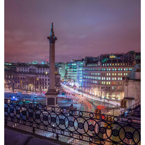 Evening view of Trafalgar Square, London, UK Black Modern Wood Framed Art Print with Double Matting by Frank, Assaf