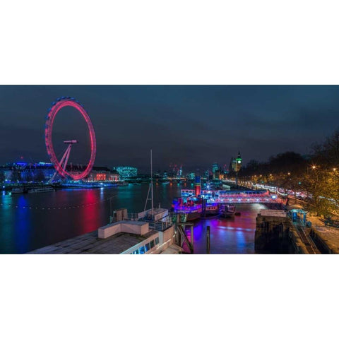London cityscape with Millennium Wheel Black Modern Wood Framed Art Print with Double Matting by Frank, Assaf