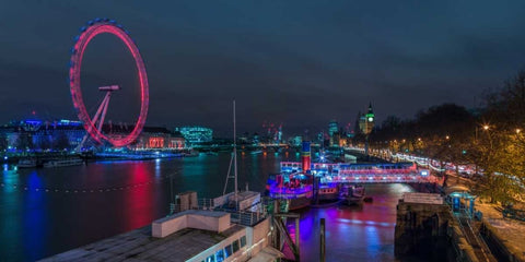 London cityscape with Millennium Wheel White Modern Wood Framed Art Print with Double Matting by Frank, Assaf