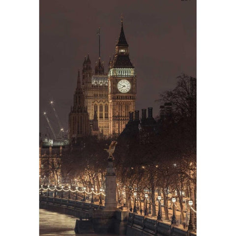 Evening view of Big Ben, London, UK, FTBR-1832 Black Modern Wood Framed Art Print with Double Matting by Frank, Assaf