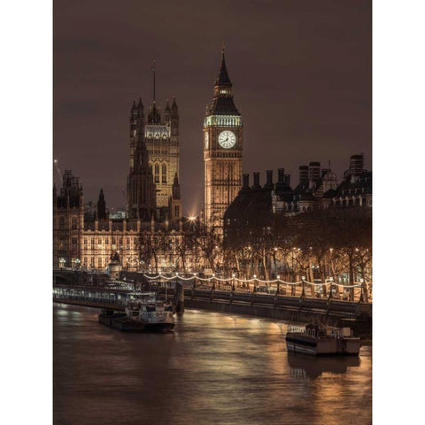 London cityscape with Big Ben and Westminster Abby Black Modern Wood Framed Art Print with Double Matting by Frank, Assaf