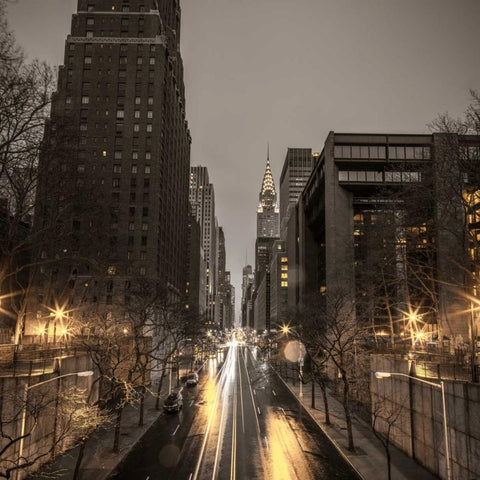 New York city skyline with Chrysler Building in background Black Modern Wood Framed Art Print with Double Matting by Frank, Assaf