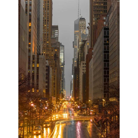 Evening view of streets of Manhattan, New York City Black Modern Wood Framed Art Print with Double Matting by Frank, Assaf