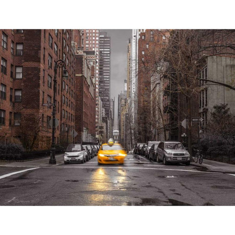 Streets of Manhattan with cars, New York City Black Modern Wood Framed Art Print with Double Matting by Frank, Assaf