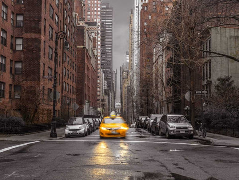 Streets of Manhattan with cars, New York City White Modern Wood Framed Art Print with Double Matting by Frank, Assaf