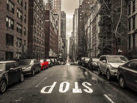Streets of Manhattan with cars, New York City White Modern Wood Framed Art Print with Double Matting by Frank, Assaf
