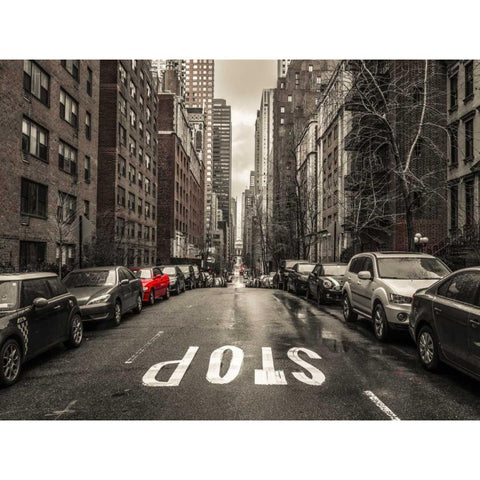 Streets of Manhattan with cars, New York City Black Modern Wood Framed Art Print with Double Matting by Frank, Assaf